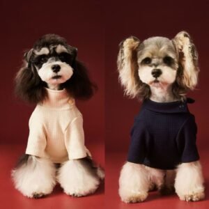 Solid Color Waffle Knit Dog Bodysuit - Long Sleeve Undershirt for Fall/Winter Layering