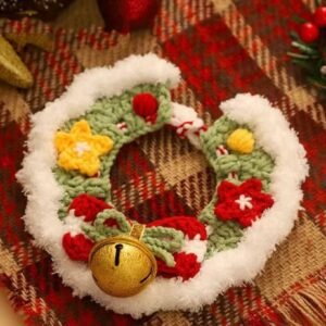 Christmas-style handmade knitted cat scarf